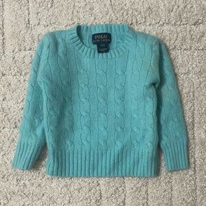 Ralph Lauren Baby Girl Cable Knit Polo - Turquoise, Size 2T